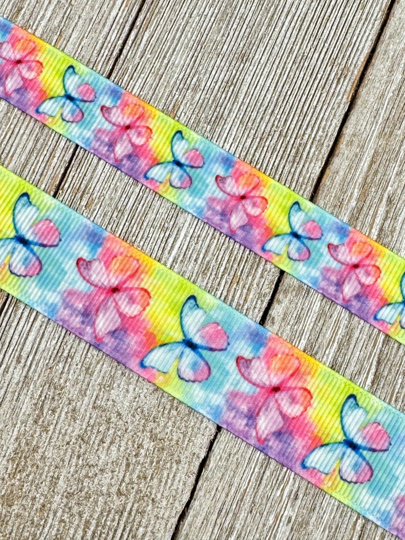 Pastel Watercolor Butterfly Print Grosgrain Ribbon- 5/8
