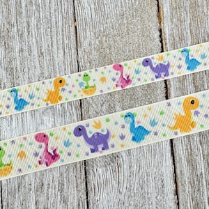 Sale! 5 Yards Pastel Dinosaur Dino Print Dino Grosgrain Ribbon -  5/8&quot; - 7/8&quot; - Sew - Craft - Decor -  Bows - Collar - Nursery - Baby Shower