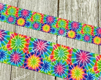 Vivid Color Bursts Tiled Art Printed Grosgrain Ribbon - 7/8" - 1.5"- Craft - Decor - Bow - Key Fob - Party - Gift Wrap