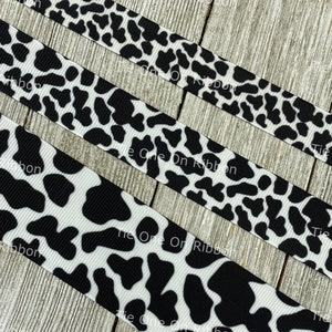 Cow Print Spots Animal Printed Grosgrain Ribbon 5/8 7/8 1.5 Sewing Crafting Decorating Bow Party Costume Nursery image 2