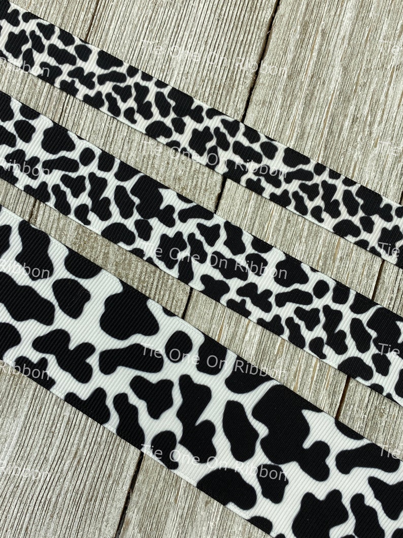 Cow Print Spots Animal Printed Grosgrain Ribbon 5/8 7/8 1.5 Sewing Crafting Decorating Bow Party Costume Nursery image 2