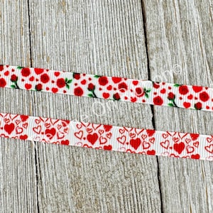 Cinta de grosgrain estampada de 3/8&quot; - Opción de corazones de rosas rojas o corazones enrollados - Coser - Manualidades - Galletas de San Valentín - Envoltura de regalos - Etiquetas - Tarjetas
