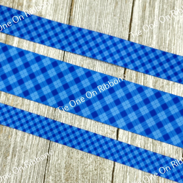 Brilliant Blue Plaid Printed Grosgrain Ribbon -  5/8" - 7/8" - 1" - 1.5" Wide - Sew - Craft - Decorating - Scrapbooking - Hair Ribbon - Bow