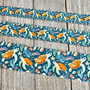 Sea Turtles On Blue Background Printed Grosgrain Ribbon -  5/8 - 7/8 - 1.5 Inch - Sew - Craft - Bow - Party - Shower - Beach - Wrap - Tag