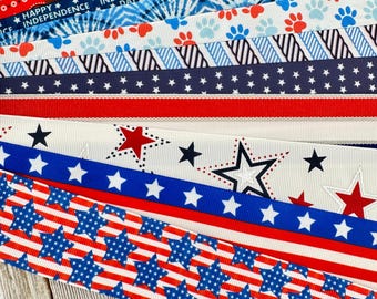 Get Exactly What You See! 10 x 1-Yard Cuts of 1.5" Holiday Mix Patriotic July 4 Red, White, Blue Assorted Grosgrain Ribbon  Party Bow - Tag