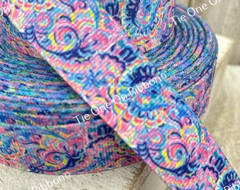 SALE! 5 Yards Floral Swirls Printed Grosgrain Ribbon - 7/8" - 1" - Sewing - Crafting - Decorating - Decor - Hair Bows - Gift Wrap - Trim