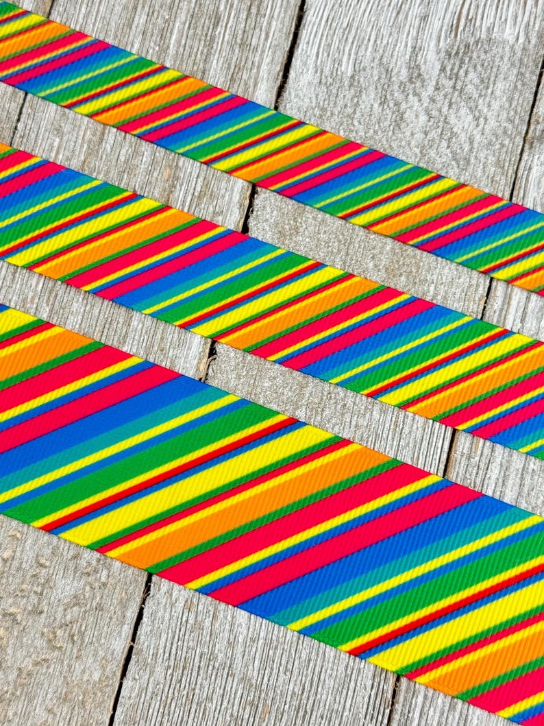 Colorful Diagonal Stripes Printed Grosgrain Ribbon - 5/8