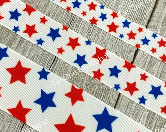 Large Patriotic Stars USA American Flag Print Grosgrain Ribbon - 5/8" - 7/8" - 1.5" - Party - Campaign - Tag - Craft - Decor - Bow - Collars