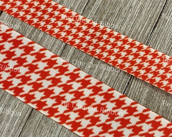 Red and White Houndstooth Check Printed Grosgrain Ribbon - - 7/8" - 1.5"  Width - Sewing - Crafting - Collar - Leash - Hair Bow