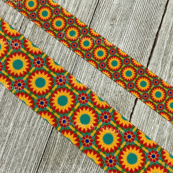 Bright Moroccan Tiled Geometric Printed Grosgrain Ribbon - 7/8" & 1.5" Width - Sewing - Crafting - Decorating - Costume - Hair Bow