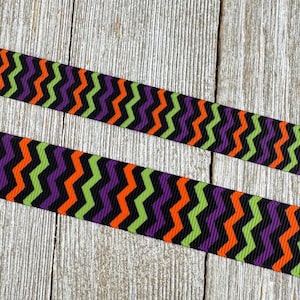 Lot 1 Halloween Chevron Stripe Printed Grosgrain Ribbon -  5/8&quot; - 7/8&quot; - 1.5&quot; - Sew - Craft - Costume - Printed Ribbon - Collar
