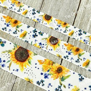 Sunflowers Floral Printed Grosgrain Ribbon - 5/8 - 7/8 - 1 - 1.5 Inch - Sewing - Crafting - Decor - Bow - Wedding - Shower