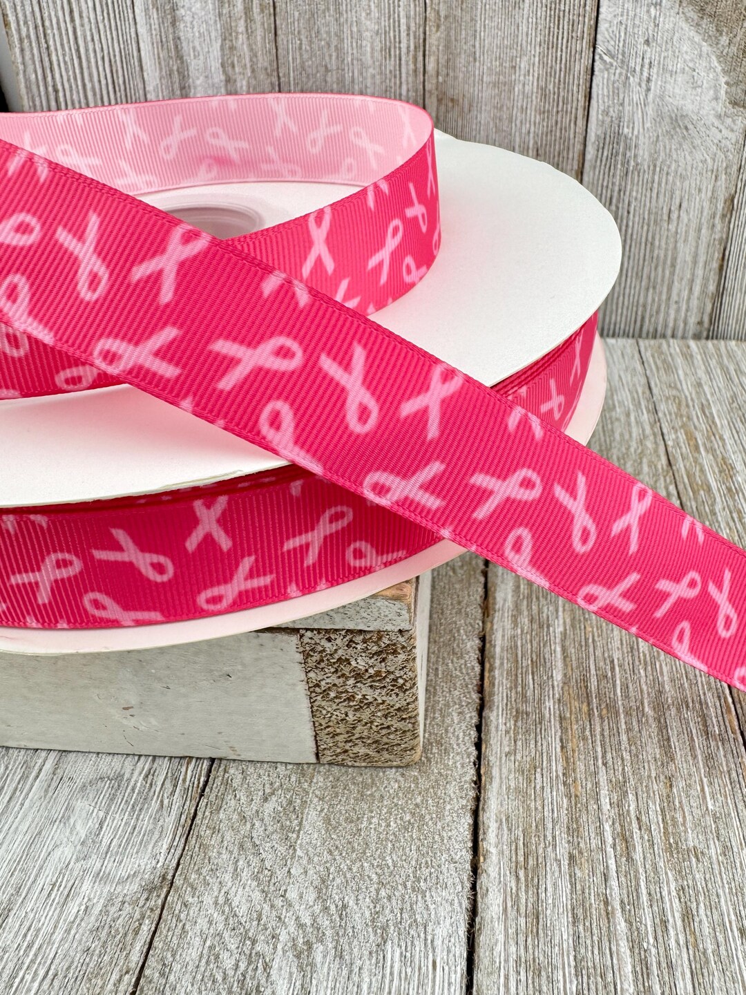 Rose Pink Breast Cancer Awareness Support Printed Grosgrain Ribbon - 7/ ...