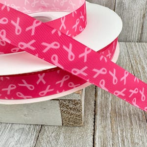 Rose Pink Breast Cancer Awareness Support Printed Grosgrain Ribbon - 7/8" - Craft - Wreath - Dog Collar - Gift Wrap - Luggage Tag - Hair Bow