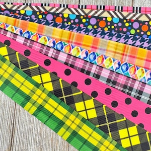 Bekomme genau das, was du siehst! 10 - 1-Yard-Schnitte von 1-Zoll-Streifen und Karos, verschiedene Ripsbänder, Dekor, Party, Bogen, Sammelalbum, Wagen, Nähen