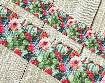 Sydvästra kaktusblommor med ökenbakgrund tryckt grosgrainband - 7/8" & 1.5" - Sömnad - Hantverk - Dekoration - Rosetter - Snodd - Fob