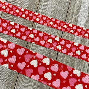 Red With Pink Hearts Printed Grosgrain Ribbon - 5/8 - 7/8 - 1" - 1.5 Inch - Sew - Craft - Decorating - Hair Bow - Party Decor - Hair Ribbon