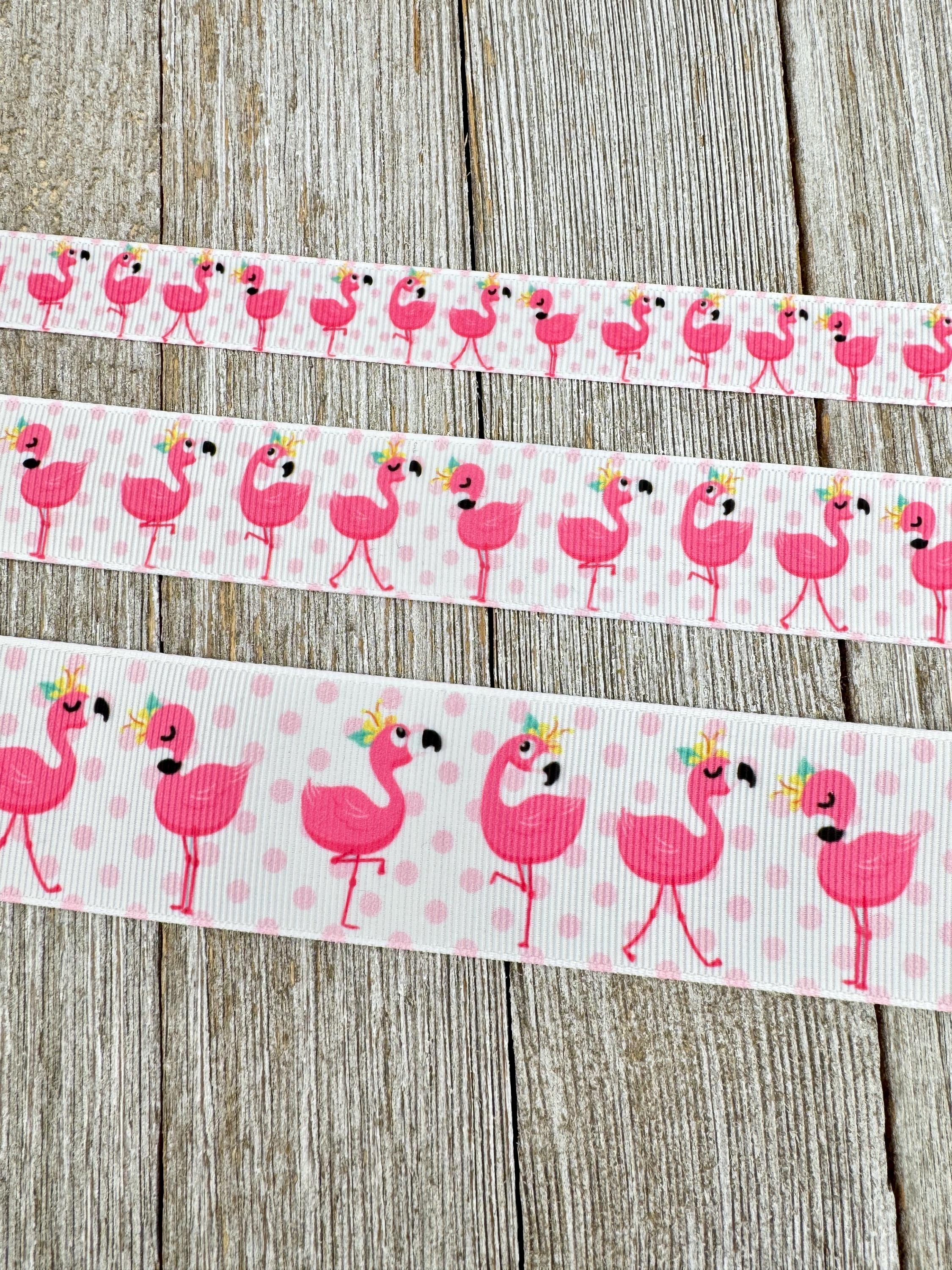 Pink Flamingos & Polka Dot Grosgrain Ribbon - 5/8" - 1.5" - Sew - Craft - Luggage Tags - Key Fobs - Bows - Dog Collars - Gift Wrap - Wreath