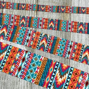 Southwest Aztec Tribal Stripes Printed Grosgrain Ribbon -  3/8 - 5/8 - 7/8 - 1.5 Inch - Sewing - Crafting - Decor - Hair Bow - Gift Wrap