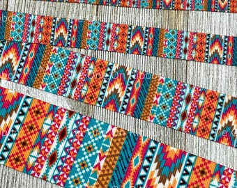 Southwest Aztec Tribal Stripes Printed Grosgrain Ribbon -  3/8 - 5/8 - 7/8 - 1.5 Inch - Sewing - Crafting - Decor - Hair Bow - Gift Wrap