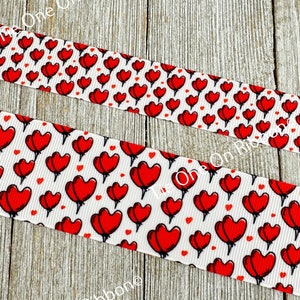 Cinta de grogrén con estampado de globos de corazón rojo - 7/8 - 1,5 pulgadas - Amor - San Valentín - Costura - Manualidades - Decoración - Álbum de recortes - Collares - Fiesta - Tarjetas