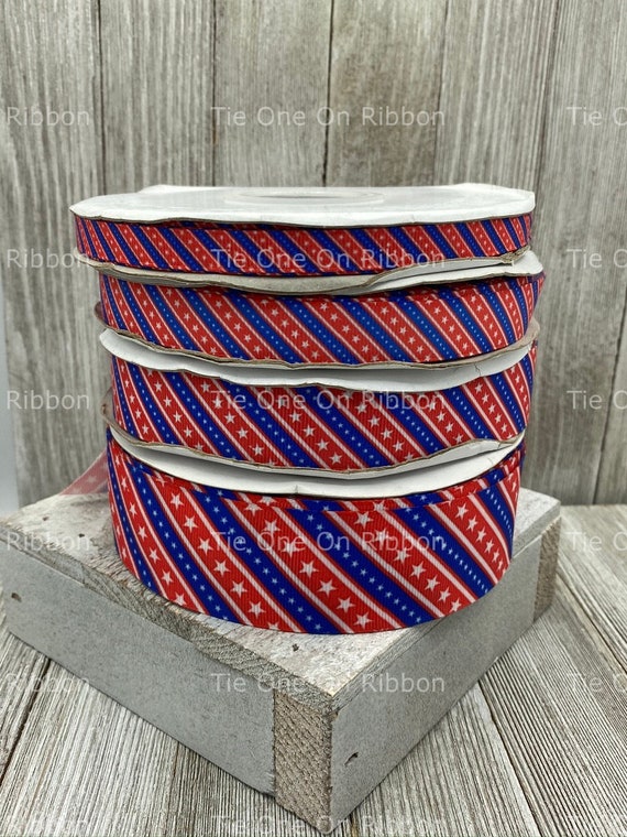 Red White Blue Striped Grosgrain Ribbon - 3/8 Inch X 100 Yards, For Memorial Day, July 4th, Gift Wrapping, DIY Crafts