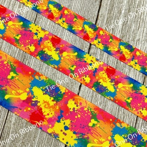 Art Paint Splatter Printed Grosgrain Ribbon -  5/8&quot; - 7/8&quot; - 1.5&quot; - Sewing - Crafting - Decorating - Wreath - Collar - Bow - Key Fob