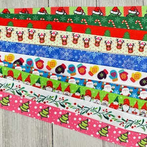 Bekomme genau das, was du siehst! 10 x 1-Yard-Schnitte, bedrucktes Ripsband: 5/8-Zoll-Feiertags-Mix-Weihnachts-Winter-Farbband-Bundle, Geschenkverpackung