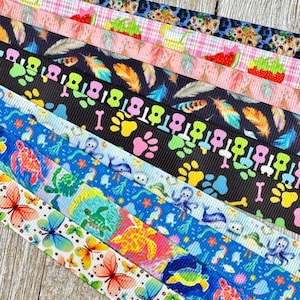 Get Exactly What You See! 10 - 1-Yard Cuts of 5/8&quot; Summer Fun Assorted Grosgrain Ribbon Decor Party Bow Wrap - Kids Crafts - Luggage Tag