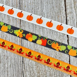 Choice of 3/8&quot; Halloween, Fall & Thanksgiving Printed Grosgrain Ribbon - Sew - Craft - Party Favor - Gift Wrap - Hair Bow - Table Decor