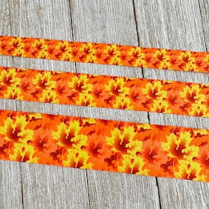Fall Autumn Leaves Printed Grosgrain Ribbon -  5/8 - 1 - 7/8 - 1.5 Inch - Sewing - Crafting - Decorating - Scrapbook - Collar - Key Fob
