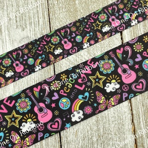 Sale! 3 & 5 Yard Peace Love Guitars Flowers Rainbows Printed Grosgrain Ribbon: 7/8" - 1.5" - Craft - Bow - Scrapbook - Gift Wrap - Scrapbook image 3