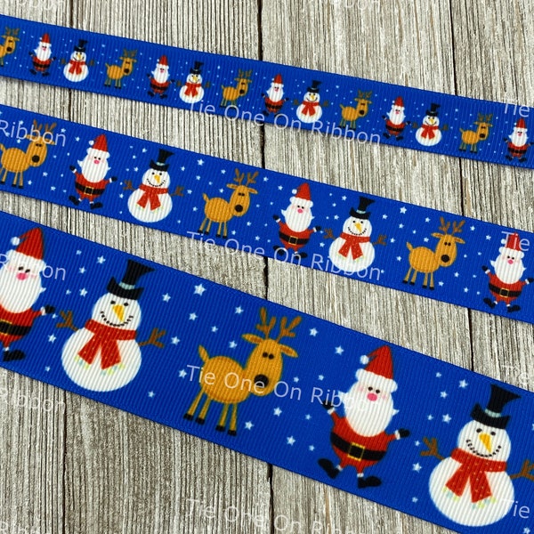 Santa Claus Snowman Reindeer Christmas Printed Grosgrain Ribbon - 5/8" - 1" - 1.5" - Sew - Craft - Decor - Gift Wrap - Hair Ribbon - Bow