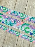 Green and Purple Mermaid Tails Printed Grosgrain Ribbon - 5/8 - 1 - 1.5 Inch - Sewing - Crafting - Decorating - Bow