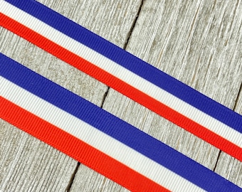 Red, White and Blue Stripes Patriotic Grosgrain Ribbon - 5/8" - 7/8" - Sew - Craft - Decor - Bow - Party - Parade