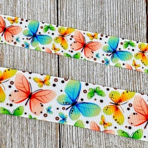 Lot 1 Butterflies Butterfly Print Grosgrain Ribbon - 5/8&quot;-  1&quot;  - Sew - Craft - Decor - Luggage Tags -  Hair Bow - Collar - Nursery  - Wrap