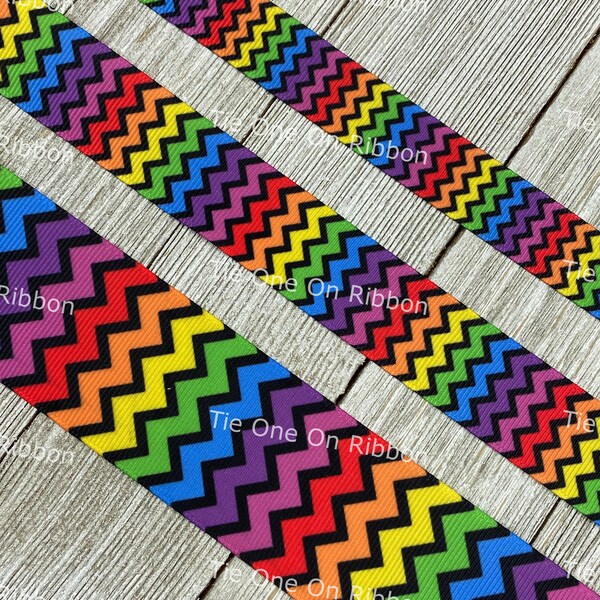 Rainbow Chevron Stripes Printed Grosgrain Ribbon - 5/8" - 7/8" - 1.5" - Sew - Craft - Decor - Dog Collar -Lanyard - Bow - Stripe - Pride