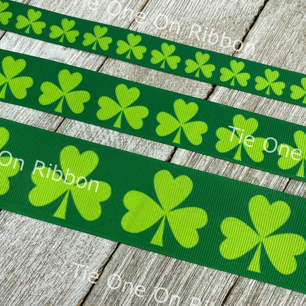 St. Patrick Green Shamrocks Printed Grosgrain Ribbon - 5/8 - 1 - 1.5 Inch - Sewing - Crafting - Decorating - Bow - Party Favor