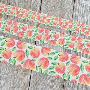 Fresh Peach Summer Fruit Printed Grosgrain Ribbon -  5/8&quot; - 7/8&quot; - 1.5&quot; - Craft - Hair Bow - Lanyard - Luggage Tag- Jam Jars - Gift Wrap