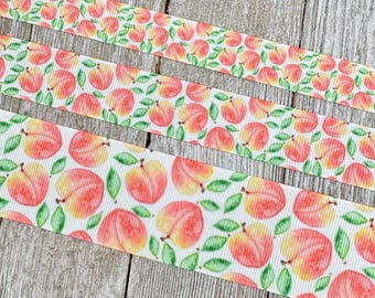 Fresh Peach Summer Fruit Printed Grosgrain Ribbon -  5/8" - 7/8" - 1.5" - Craft - Hair Bow - Lanyard - Luggage Tag- Jam Jars - Gift Wrap