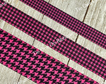 Hot Pink and Black Houndstooth Check Printed Grosgrain Ribbon - 5/8" - 7/8" - 1.5" - Craft - Bow - Gender Reveal - Collar - Gift Wrap - Tag