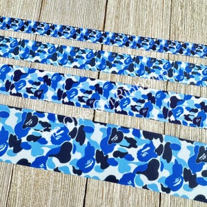 Fita de gorgorão estampada com camuflagem azul-escuro - 3/8" - 5/8" - 7/8" - 1" - 1,5" - Costura - Artesanato - Decoração - Etiqueta de bagagem - Coleira de cachorro - Envoltório