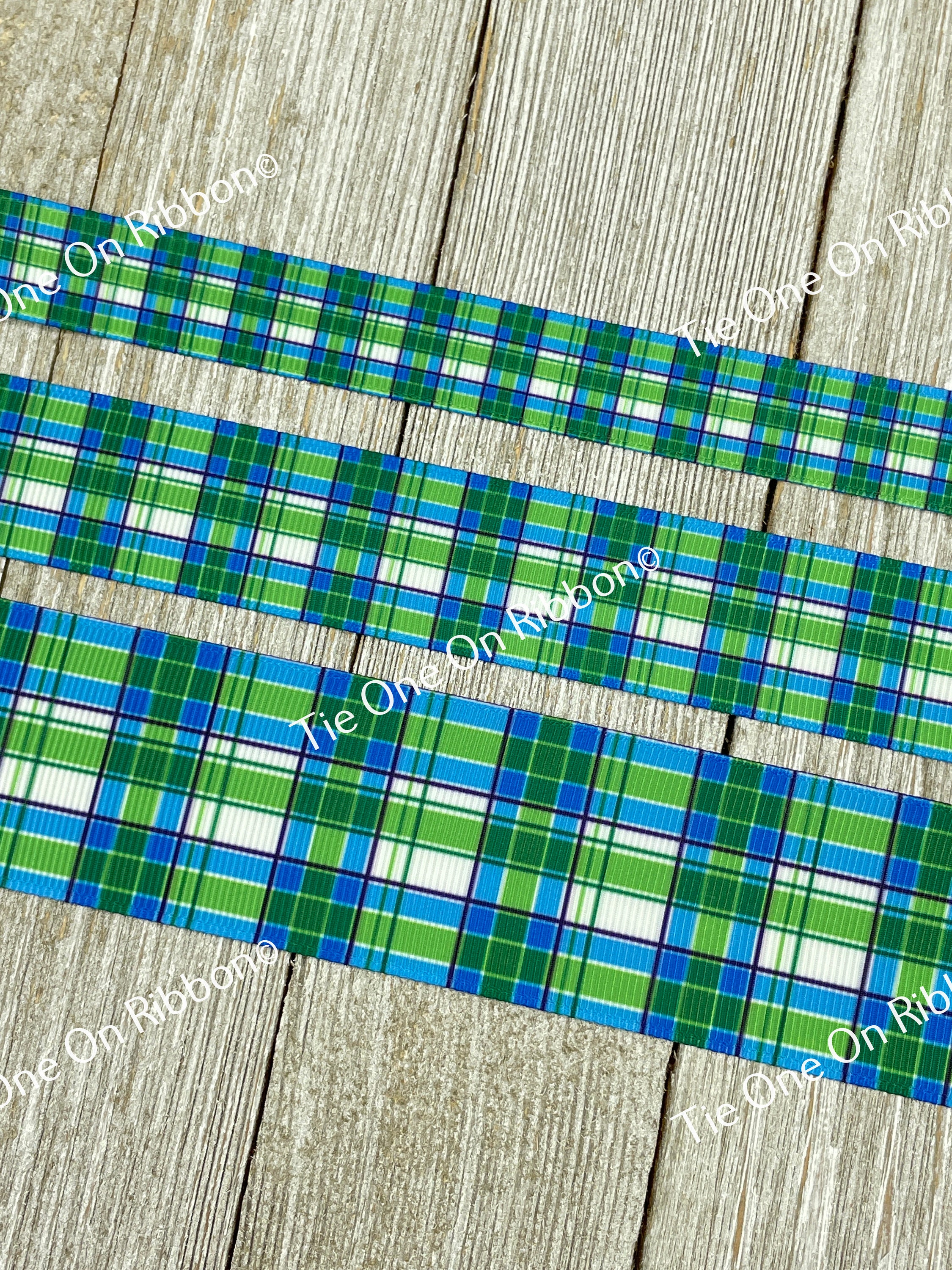 Super Bright Blue and Green Plaid Grosgrain Ribbon - 5/8 - 1 - 1.5 Inch - Sewing - Crafting - Decorating - Scrapbooking - Bows