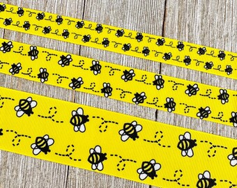Bumble Bee Grosgrain Ribbon: Yellow & Black Print - Craft, Bow, Collar