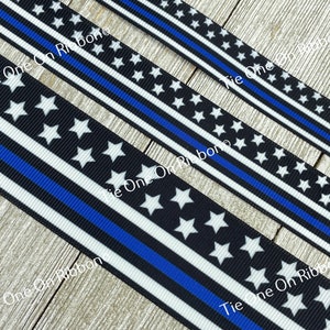 Thin Blue Line Police Support Print Grosgrain Ribbon - 5/8" - 7/8" - 1 ...