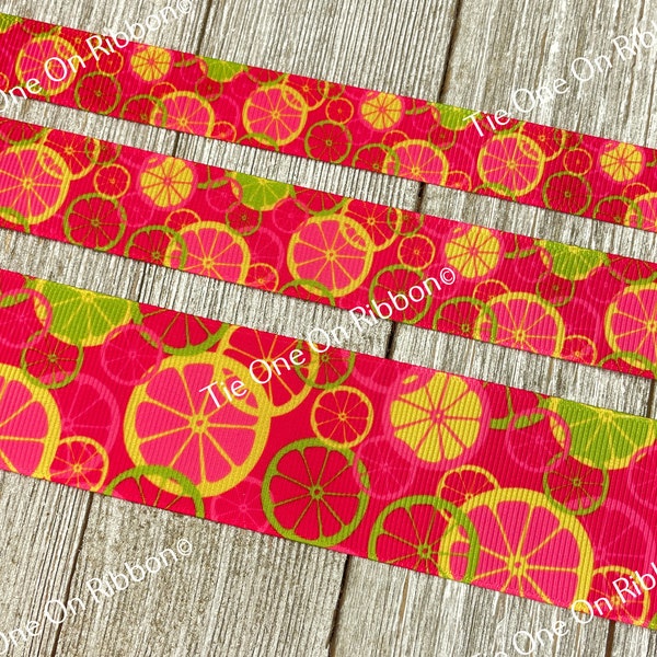 Orange Slices Summer Citrus Fruits Printed Grosgrain Ribbon -  5/8" 7/8" 1.5" Wide - Sewing - Crafting - Decor - Bow - Lanyard - Key Fob