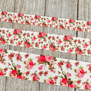 Lot #2 - Pink Roses on White Print Grosgrain Ribbon - 5/8&quot; - 7/8&quot; - 1&quot; - 1.5&quot; - Sew - Craft - Decor - Shower - Wedding -