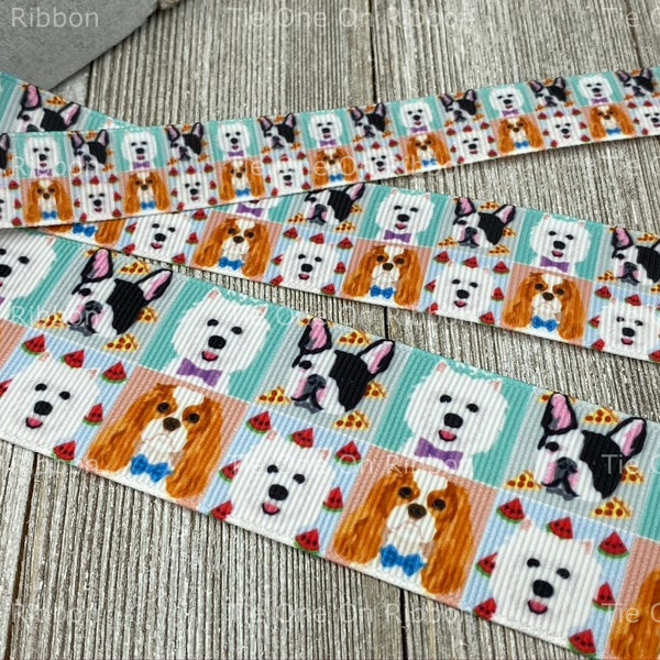 Clearance Sale 5 Yards Any Size Dog and Puppy Printed Grosgrain Ribbon - 5/8" - 1" - 1.5" - Sewing - Craft - Decor - Bow - Collar