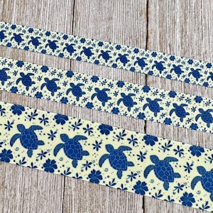 Blue Sea Turtles On Pale Yellow Grosgrain Printed Ribbon - 5/8&quot; - 7/8&quot; - 1.5&quot; - Crafts - Hair Bow - Luggage Tag - Dog Collar - Gift Wrap