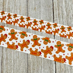 Gingerbread Cookies Gingerbread Man Girl Dots Printed Grosgrain Ribbon - 7/8&quot; - 1.5&quot; - Sew - Craft - Decor - Christmas - Baking - Wrap